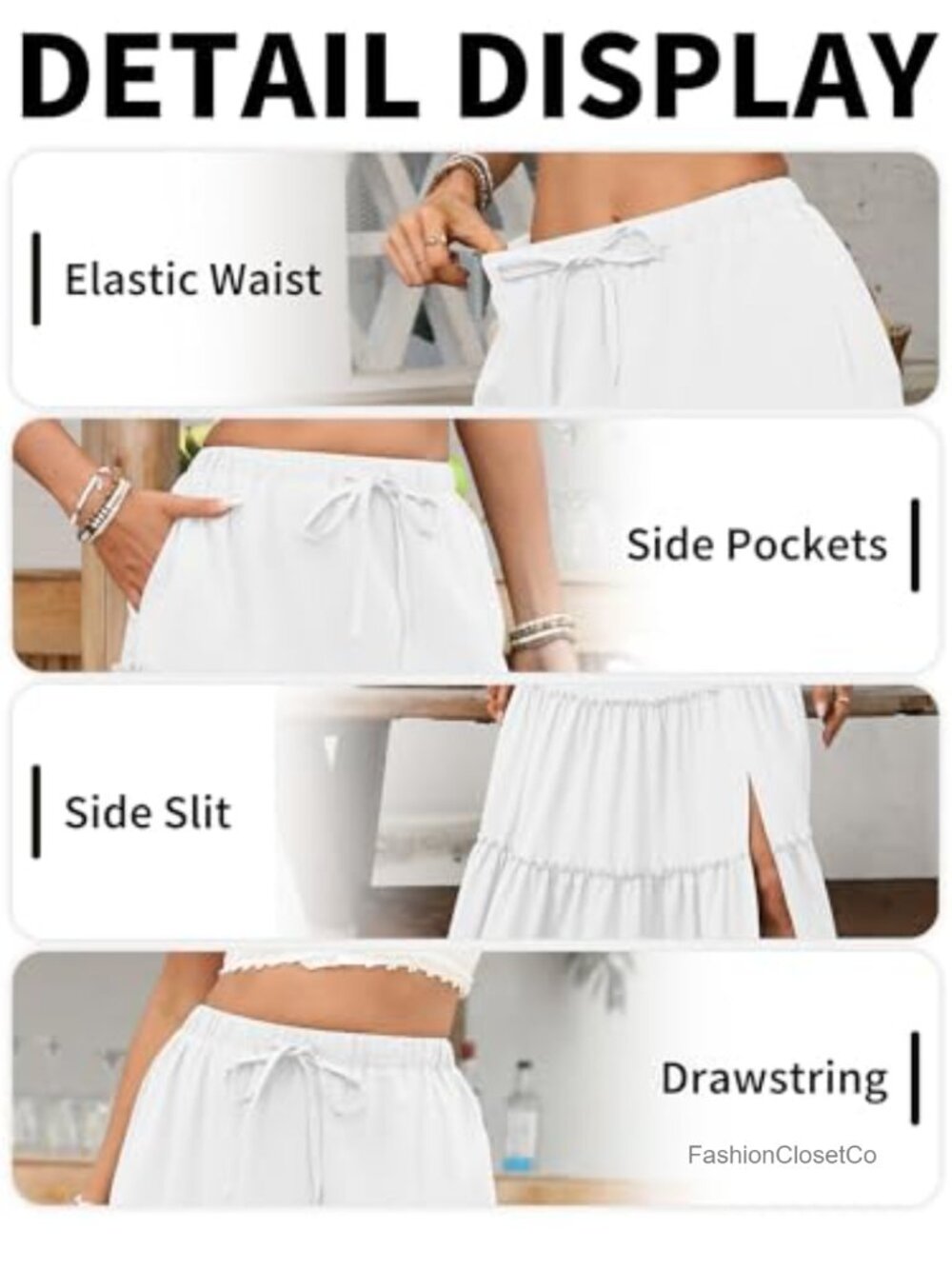 Boho A-Line Elastic Waist Maxi Skirt with Pockets - Flowy Rayon Blend Long Skirt - Picture 6 of 7